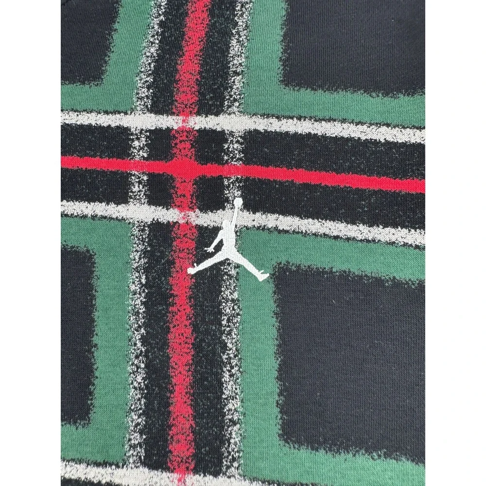 Jordan Plaid Hoodie Mens XXL Green Black Red Jumpman Fleece Pullover Streetwear